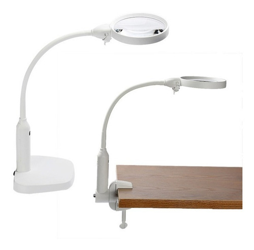 Imagem 1 de 10 de Lupa De Bancada Aumento 2x 5x Clip Ou Mesa Com Luminária Led