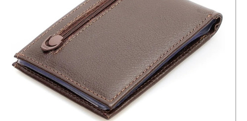Imagem 6 de 8 de Carteira Masculina Pequena Ziper Couro Legitimo De Marca