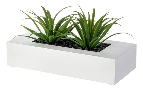 Plantas Césped Artificial 25 Cm En Maceta Madera Blanca
