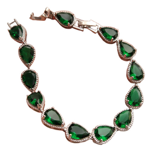 Pulsera Cúbics Verde Esmeralda Con Caja Para Regalo 