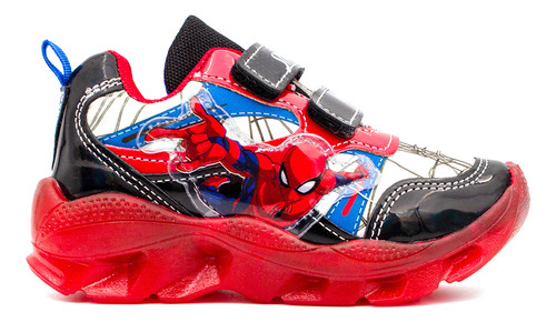 Tenis Spiderman Niño Doble Velcro Luz Led 4339