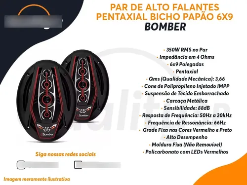 Par Alto Falantes Bomber Pentaxial 6x9 Bicho Papão 350w Rms