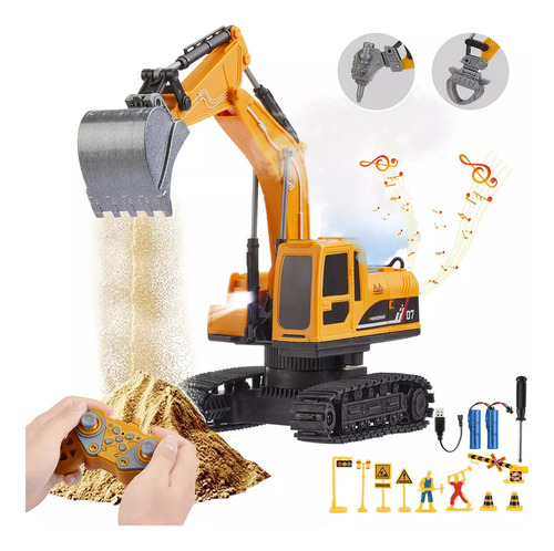 Rovtop 1:22 11 Chanals 2.4 Ghz Remote Control Excavator With Metal Pala, lights, Sounds and 2 Pala Headset Replacement Pala. Regalo de Navidad y cumpleaños para niños de 3 a 10 años.