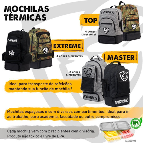 Imagem 9 de 9 de Mochila Térmica Fitness Marmita Notebook Everbags Camu Cinza