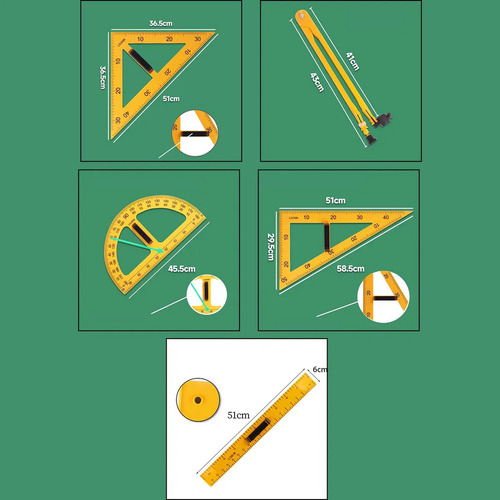 Juego De Reglas Geométricas Matemáticas Con Bolsa, 5 Piezas