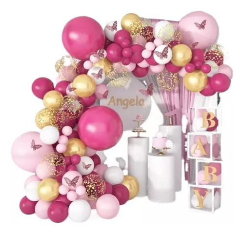 Globos Decoracion Arco Rosado Fucsia Cumpleaños Baby Shower