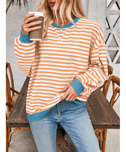 Sudadera Mujer Rayas Cuello Redondo Suelta Otoño Invierno