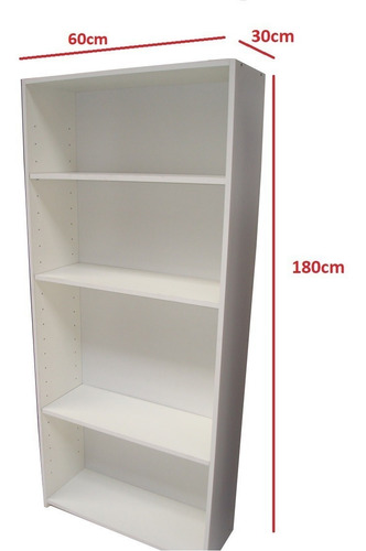 Biblioteca 180x60x30 En Melamina 4 Estantes Mercadomuebles