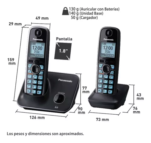 Paquete de 2 Teléfonos Inalámbricos Panasonic con Pantalla LCD