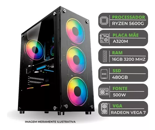 Pc Gamer Fácil Ryzen 5 5600g Vega 7 Ssd 480gb 16gb Ddr4 500w