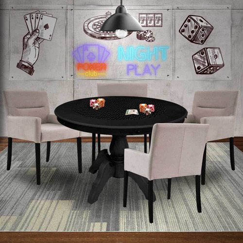 Mesa De Jogos Montreal Preto Com 4 Cadeiras Nude - Gran Belo