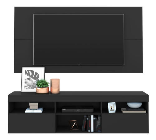 Rack Con Panel California Para Tv Hasta De 65 Pulgadas Negro