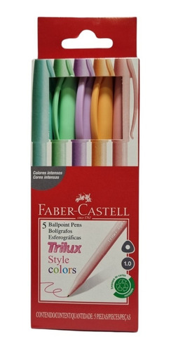 Pack 5 Bolígrafos Faber Castell Trilux Colores Pastel