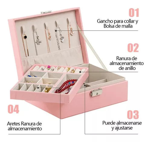 Joyero Organizador Estuche De Aretes Anillos Para Viaje Rosado