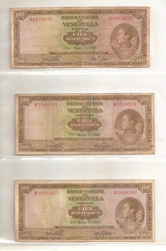 Billete De 100 Bolívares N7 De Mayo 7 De 1963 Simón Bolívar