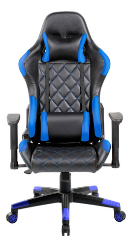 Silla de escritorio Pontec IN-7007 gamer ergonómica  negra y azul con tapizado de cuero sintético