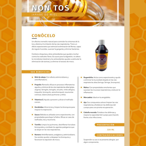 Non Tos Jarabe Miel De Abeja - 320 Ml Sabor Sin sabor