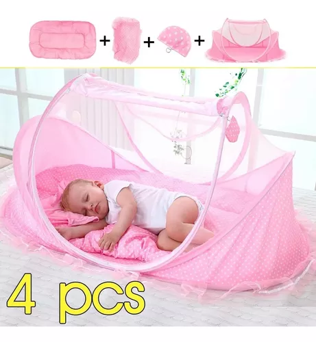 Mini Berço De Bebe Portátil Com Mosquiteiro ROSA