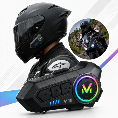 Fone De Ouvido Capacete Moto Bluetooth Intercomunicador Rgb