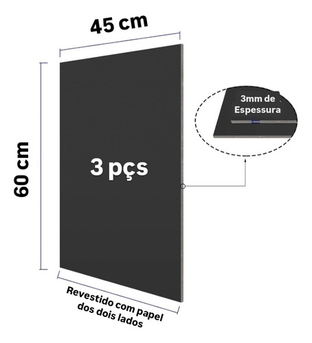 Foam Board Papel Espuma A2 45x60cm 3mm 3un Molduras Maquetes Preta