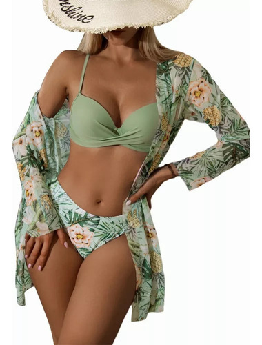 Conjunto De Traje De Baño De Bikini Para Mujer Con Abrigo De