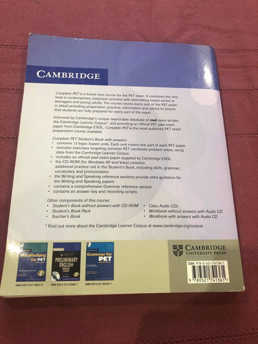 Complete Pet. Students Book With Answers. Cambridge (Usado)