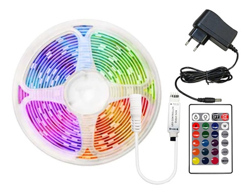 Fita Led Rgb 5m 16 Cores Prova D'água E Fonte E Controle