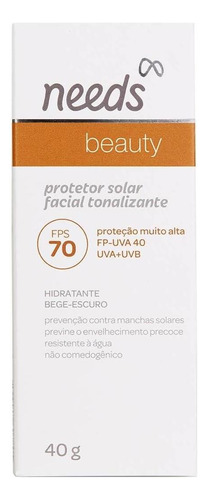 Protetor Solar Facial Needs Beauty Bege Escuro Fps70 Com 40g