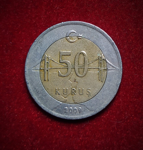 Moneda 50 Kurus Turquia 2009 Bimetalica Km 1243
