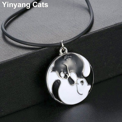 Collar Con Dije Gatos Yin Yang Originales