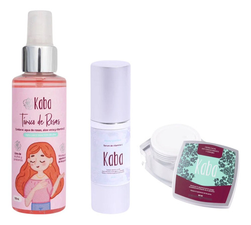 Kit Facial Kaba Tónico Rosas + Crema Tensora + Vitamina C 