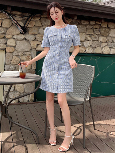 Vestido Elegante De Cuadros Para Con Cuello Redondo, Ajusta