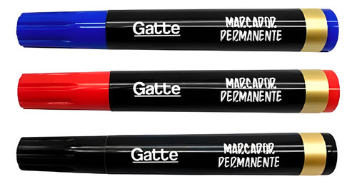 Kit Marcadores Permanentes Com 3 Cores Ponta Chanfrada Gatte