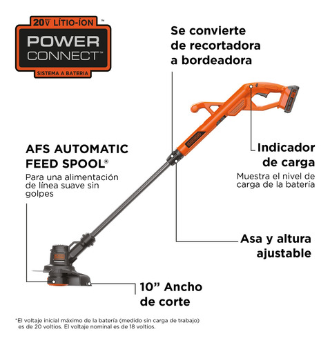Imagen 2 de 10 de Cortadora/orilladora 10'' 20v Black+decker Lst201-b3