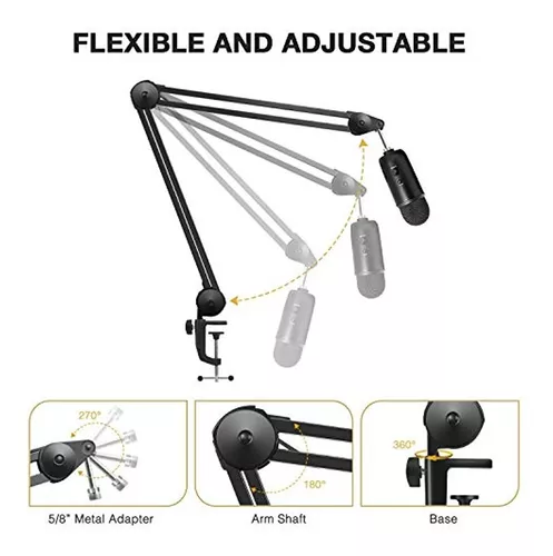 InnoGear Soporte de brazo para micrófono, brazo de micrófono resistente,  soporte de micrófono de suspensión con clip de micrófono y bridas para  cables