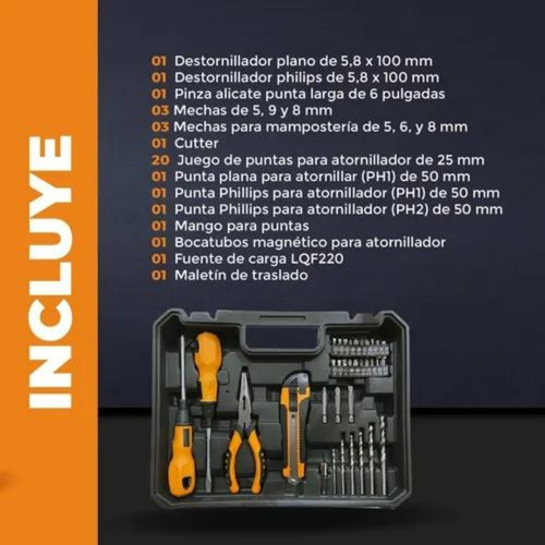 Imagen 4 de 10 de Taladro Atornillador Inalámbrico 12v Lusqtoff Maletín + Acce