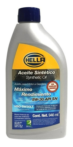 Aceite 5w30 100% Sintetico Api Sn 1 Litro Hella