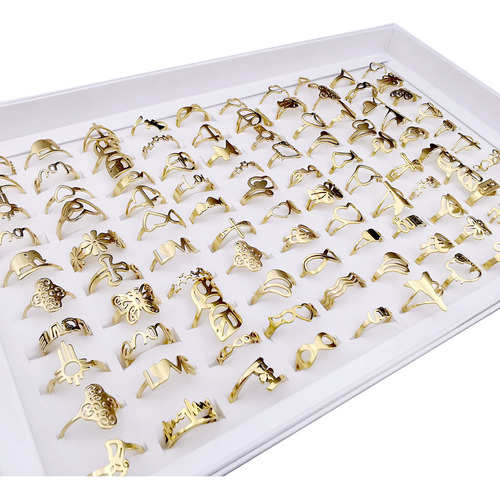 100pcs Anillo De Mujer De Acero Inoxidable Bañado En Oro