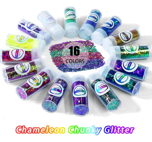 Renfio Camaleón Chunky Glitter, 16 Colores Cambio De Color R