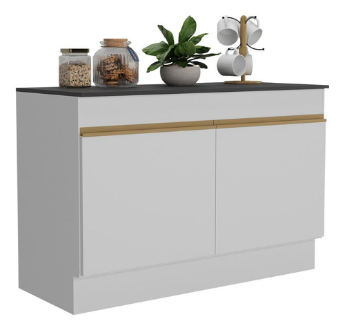 Balcão Cozinha 120cm Com Rodapé Veneza Multimóveis Mp2239 Cor Branco/dourado