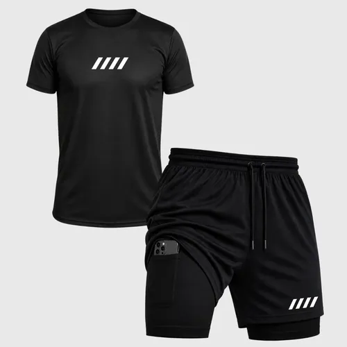 Conjunto Academia Masculino Short 2 Em 1 + Camiseta Dryfit Preto M
