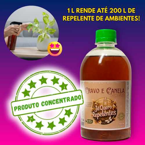 Óleo Cravo/canela Repelente Concentrado 1x500ml Rende 100 L