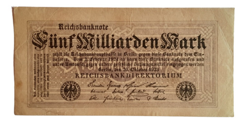 Alemania Billete 5 Millarden Mark 1923 Sin Numero De Serie