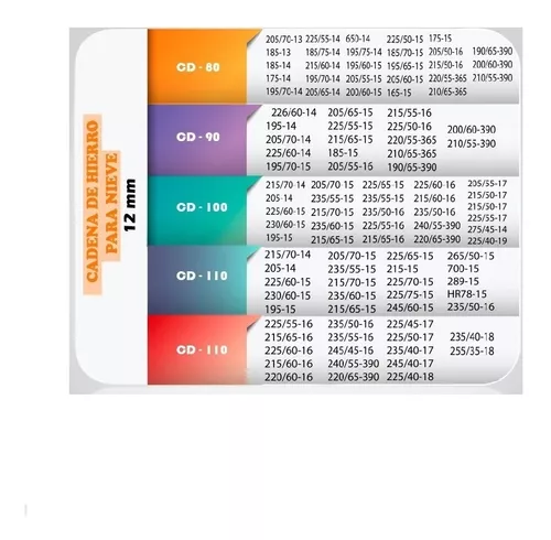 Cadenas Nieve Barro Par Eslabon 12 Mm R 13 14 15 16 90