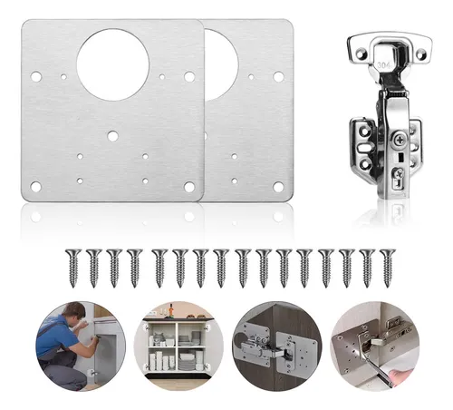Par De Placa De Reparacion Bisagra Mueble Tornillos Puerta