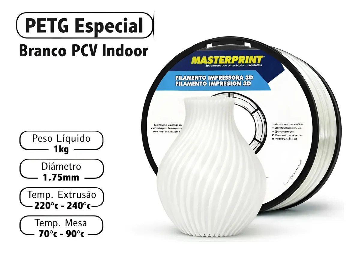 Filamento 3d Petg Masterprint Cores Branco Pcv Indoor
