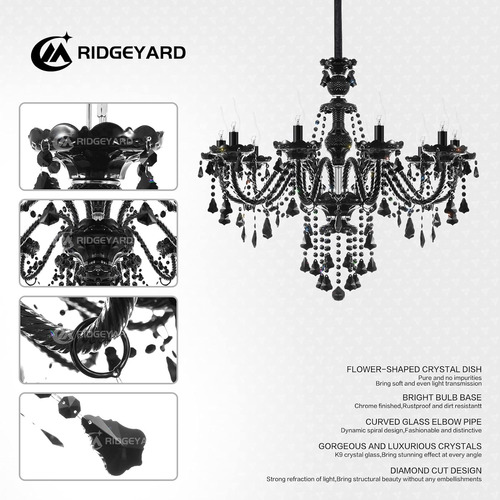 Ridgeyard 10 Luces De Cristal Estilo Vela Lámpara De Techo C