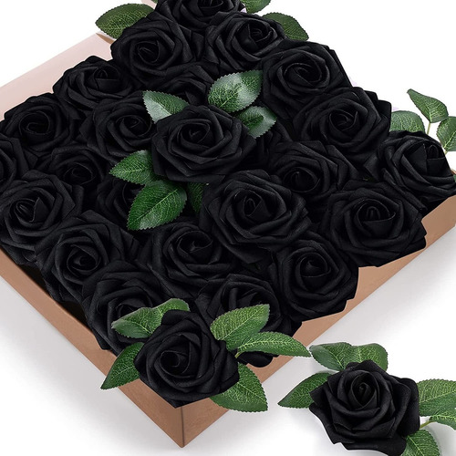 25 Rosas Artificiales De Latex - Negro.