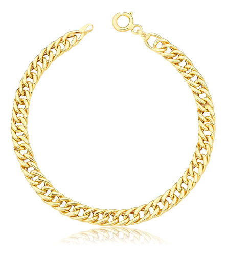 Pulseira De Elo Duplo De 5.7mm Em Ouro 10k 16,0 Cm
