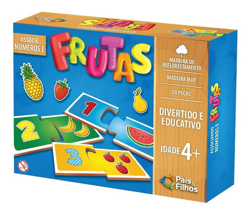 Jogo Infantil Quebra Cabeça De Madeira Associe Fruta Números